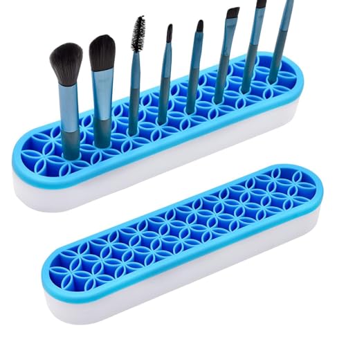 Image of TANG SONG 2 PCS Silicone Make up Brush Holder Cosmetic Storage Box Desktop Organizers (Blue)