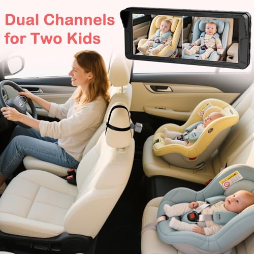 dual baby car camera for 2 kids  69 split screen ultrawide hd display with 2 cameras ir night vision easy installation dual car camera baby monitor for infant amp toddler safety by fodkh