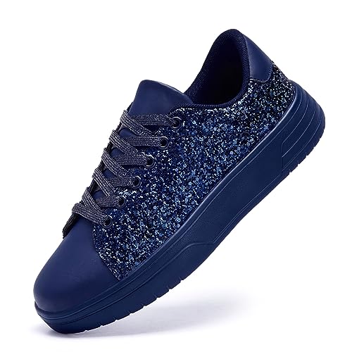 FANVOSSEM Chunky Platform Sneakers for Women，Women's Comfy Sparkly Dad Shoes Lace-Up Casual Walking & Sport Work Sneaker