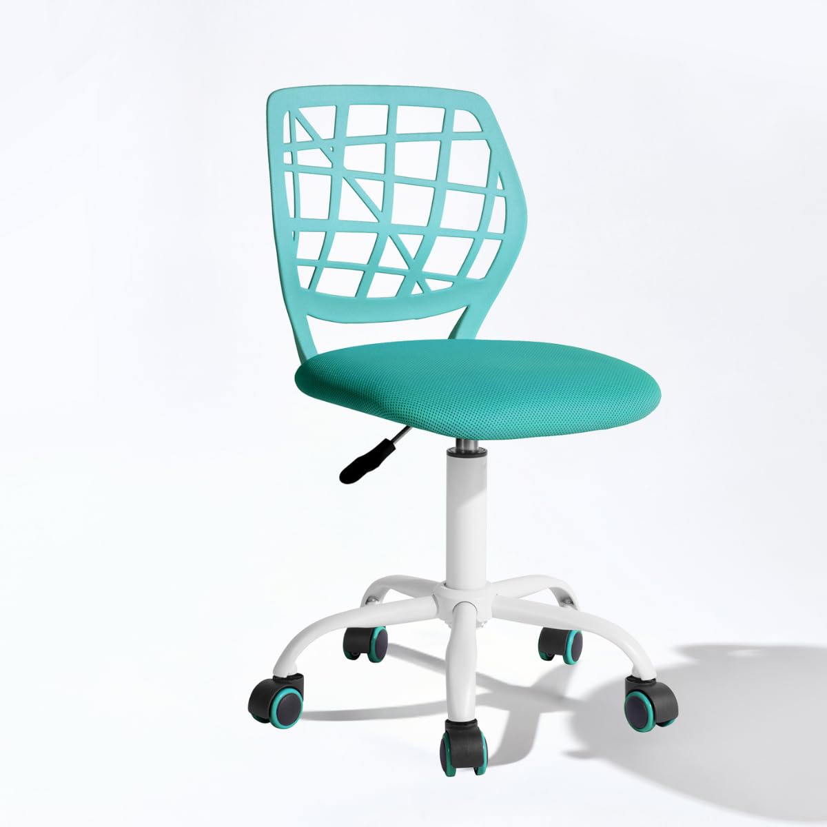 FurnitureR Compact Gaming Chair, Hollow PP Backrest, Adjustable Height, Ergonomic Swivel Sponge Seat, 5-Wheel Iron Base, for Teens & Kids Drawing, Gaming, Classroom, Turquoise, 38.5 x 40 x 87 cm