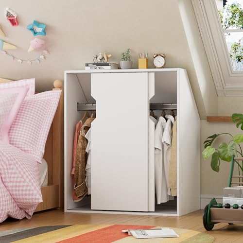 MSFE Dachschrägenschrank mit 2 Türen Dachschrägenregal 100 x 80 x 52CM Kleiderschrank im schräger Wand Bücherregal in Holz geeignet für die platzsparende Aufbewahrung unter Dachschrägen Weiß