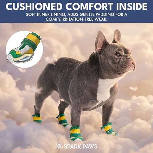 Image of Spark Paws Dog Shoes for Large Small Medium Dogs Breathable Dog Booties for Hiking, Summer Hot Pavement Paw Protectors for Non Slip Rubber Dog Boots for Outdoor (Green Yellow, Size 4)