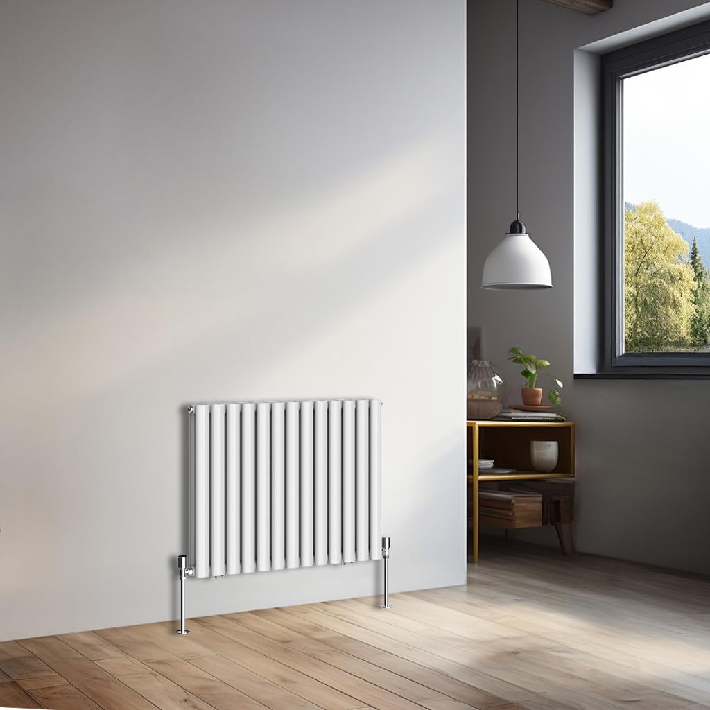 NRG Modern Radiator Gloss White 600x767mm Double Oval Panel Heater Interior Designer Horizontal Bathroom Radiators โ image 1