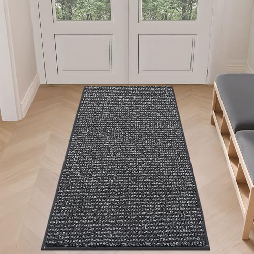 Image of BEQHAUSE Dirt Trapper Door Mat 24 inch x 60 inch, Non-Slip Washable Doormats Entrance Mat, Dirt Resistant and Absorbent Welcome Mat, Low Profile Floor Mats for Front Back Door and Entryway, Charcoal