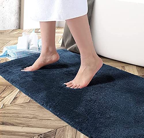 Image of Purav Light 2200 GSM Soft Fluffy Runner Mats (3 x 5 ft, Navy Blue)| Durable & Washable Bedside Runner for Bedroom, Mat for Bathroom, Living Room Floor Home Decoration with Anti Skid Backing
