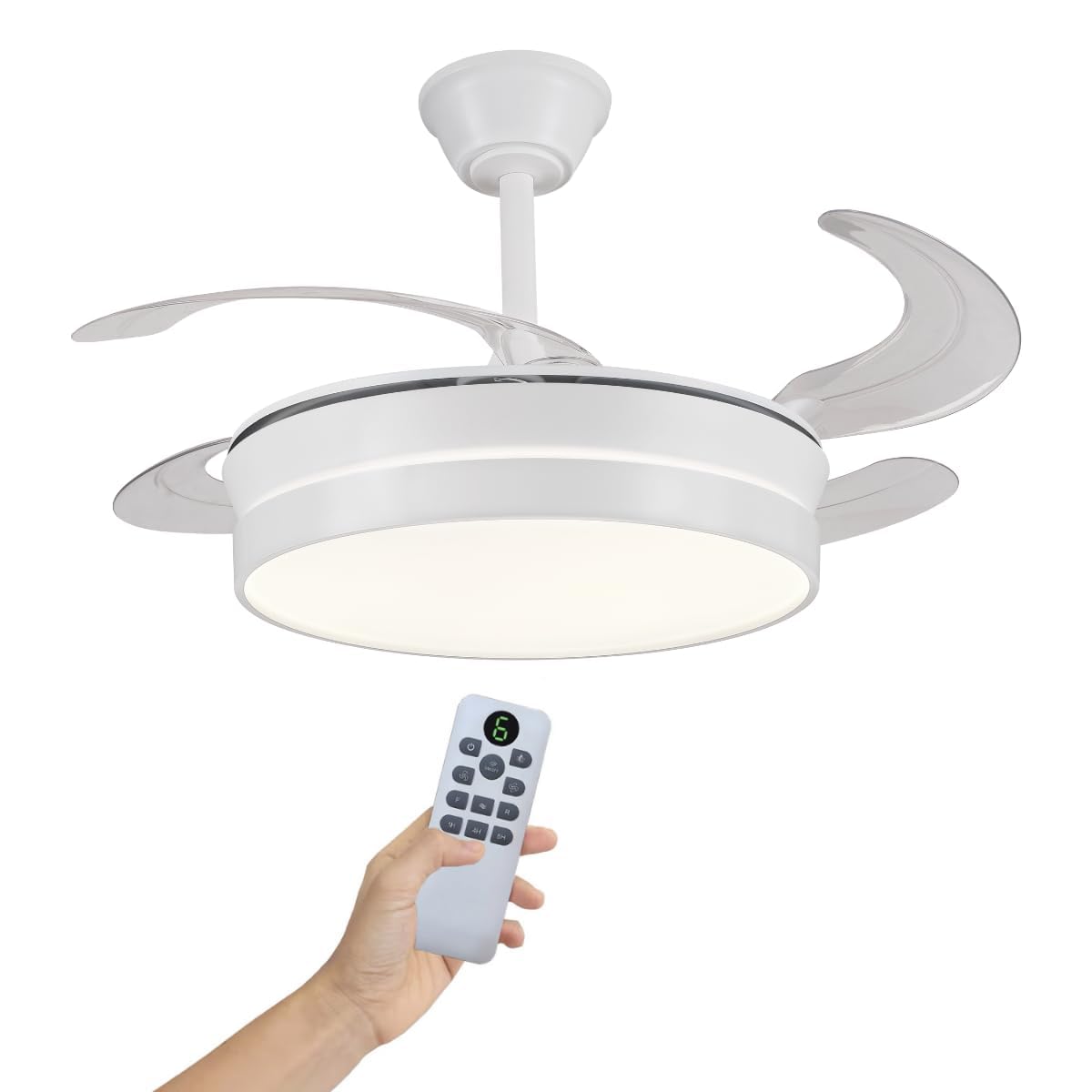 Ceiling Fan with LED Light 72W Silent - CCT 3000-4000-6000K with Retractable Blades - Remote Control, Summer and Winter Function and Reversible - Ventilation in Homes and Offices