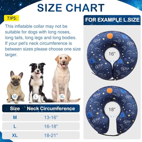 Image of SCENEREAL Dog Cone Alternative After Surgery Donut Collar, Soft Pet Recovery Pillow Collar for Medium Large Dogs, Inflatable Adjustable Neck Collars to Prevent Licking, Planet Print E-Collars L