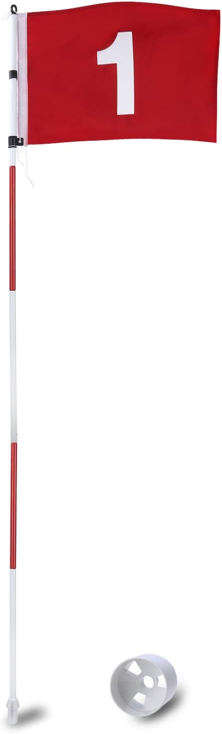 KINGTOP Golf Pin Flags Pro, Practice Putting Green Flagstick Hole Cup Set, Golf Flag Stick for Driving Range | Backyard | Indoor | Outdoor, Red Flag Numbered #1, 6ft Flagpole, 1-Set