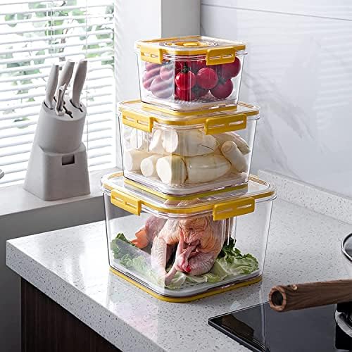 Gorouy Food Storage Containers with Lid Time Recorder Fridge Organizers Airtight Reusable Refrigerator Freezer Storage Boxes Bins Keep Fresh Vegetable Fruit Meat Transparent Kitchen