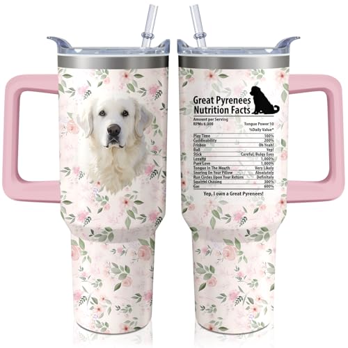 40oz Great Pyrenees Dog Tumbler with Handle & Straw