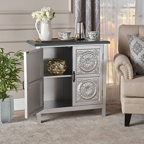 Christopher Knight Home Alana Firwood Cabinet With Faux Wood Overlay, Silver / Charcoal Grey #TOP2