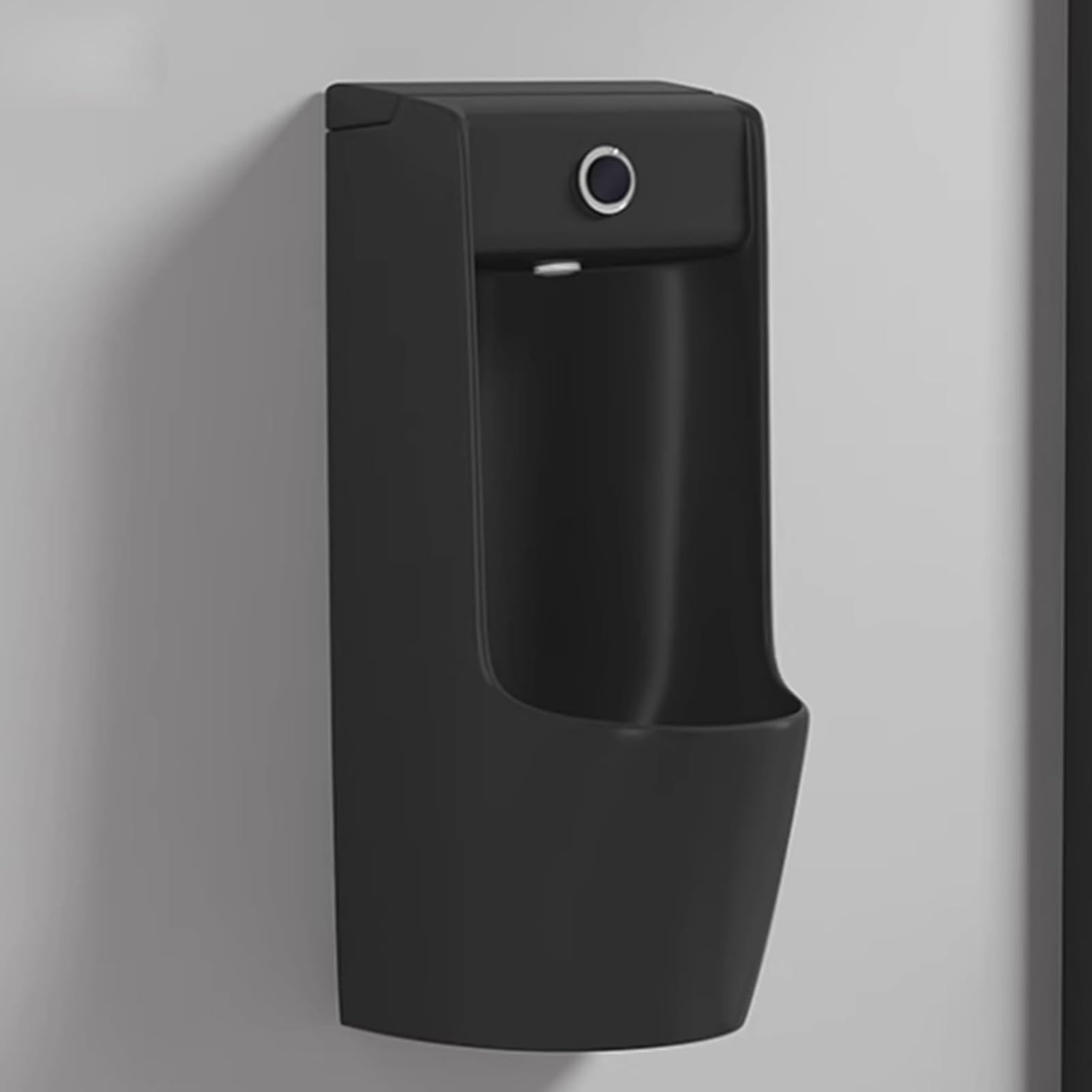 MESCXTY Commercial Washout Urinal,Wall-Mounted Ceramic Intelligent Sensor Flush Male Urinal Space-Saving(Black)