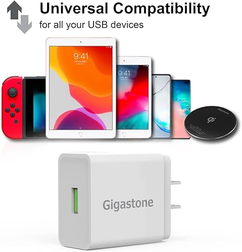 Miniatura 3 de Gigastone Cargador de pared USB A de 18 W paquete de 2 enchufe de carga 3A certificado QC3.0 Qualcomm, ladrillo de potencia de carga rápida,