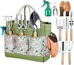 Grenebo Garden Tools 9-Piece Heavy Duty Gardening Tools with Pruning Shears & Large Garden Tote, Rust-Proof Tools Set for Gardening, Ideal Gardening Gifts for Women & Birthday Gifts for Mom