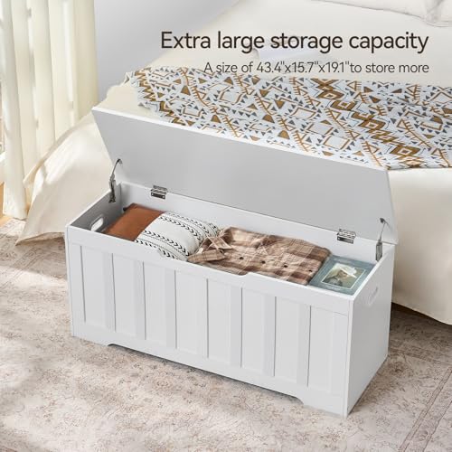 433-Storage-Chest-Extra-LargeStorage-Trunk-with-2-Safety-HingesWooden-Storage-BenchShoe-Bench433x157x191-InchEasy-AssemblyStorage-Bench-for-BedroomLiving-RoomentrywayWhite 433 Storage Chest Extra LargeStorage Trunk with 2 Safety HingesWooden Storage BenchShoe Bench433x157x191 InchEasy AssemblyStorage Bench for BedroomLiving RoomentrywayWhite