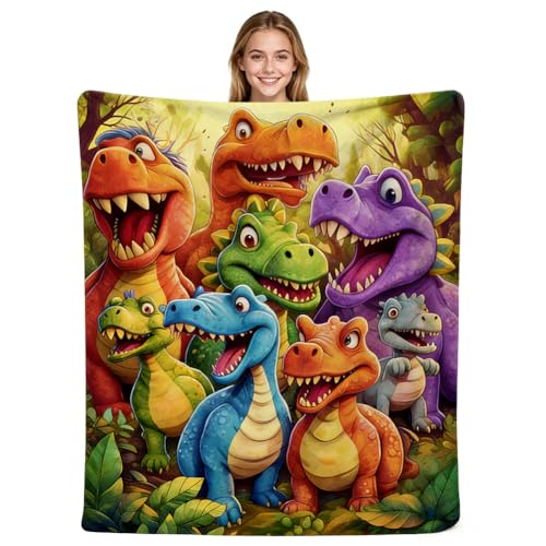 JynxtoyZeal Manta Dinosaurios,Manta de Franela de Patrón de Dinosaurios,Acogedora,Decorativa,para Dormitorio, Salón, Sofá -100×150cm