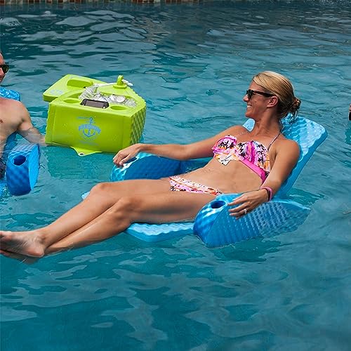 Trc Recreation Folding Baja Chair Floating Portable Swimming Pool Water Lounger Chair With 2 Armrest Cup Holders, Marina Blue #TOP2