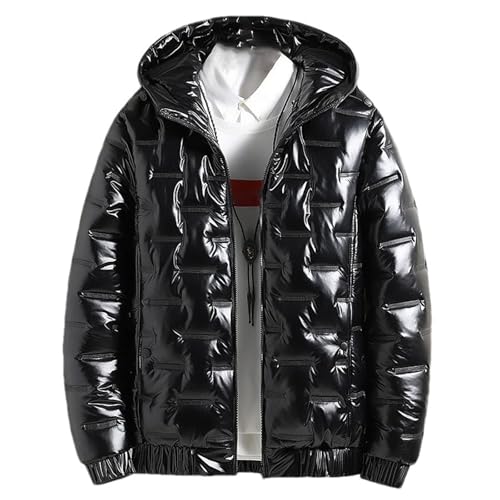 Men Winter Hooded Puffer Jacket Casual Warm Thick Parka Coats Short Bright Cotton Jacket