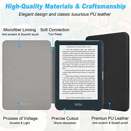 Image of DMLuna Case for Kobo Clara BW (Model N365) / Clara Colour (Model N367) / Clara 2E 6 inch, Ultra Slim Lightweight Folio Premium PU Leather Protective Cover with Auto Sleep /Wake Function, Black