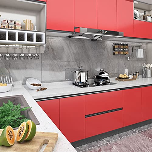Xichuzi Láminas Autoadhesivas Muebles 2 uds PVC Rojo 500x90 cm, Vi para Puertas, Vi para La Cocina, Papel para Forrar Muebles