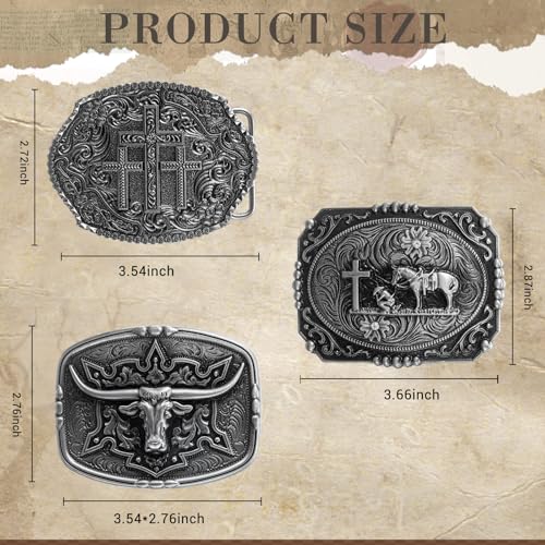 Image of Suncalla 3 Pcs Western Rodeo Belt Buckle for Men Women Cross Cowboy Cowgirl Vintage Longhorn Kneeling Horse Bull eagle