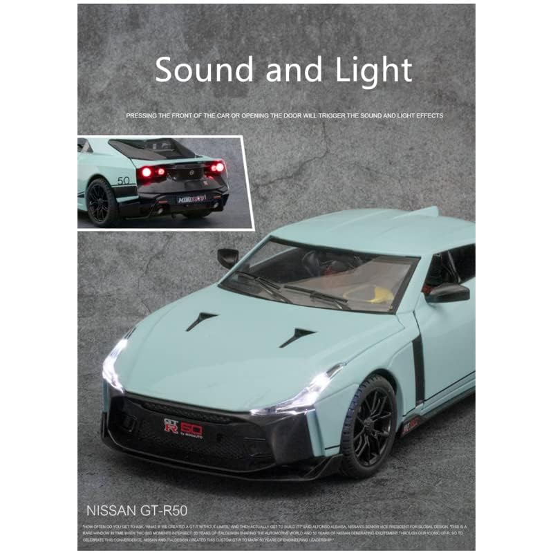 Image of Scale Exclusive Alloy Metal Pull Back | Die-cast Car Model with Sound Light Mini Auto Toy for Kids Metal Model Toy Car with Sound and Light (1.24 Scale -NI-SSAN GT-R50-L Green)