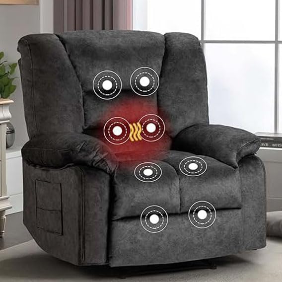 Oversized Recliner Chair & Massage Chair Recliner with Heat,Cozy Lazy Boy Recliners Chairs for Adults, Gray Recliners Chairs&Manual Reclining with