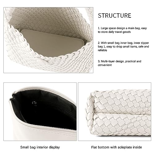 Image of Handmade Woven Bag Women Shoulder Handbags Vegan Leather Tote Bag With Purses Woven Tote Bag Shoulder Bag Underarm Bag