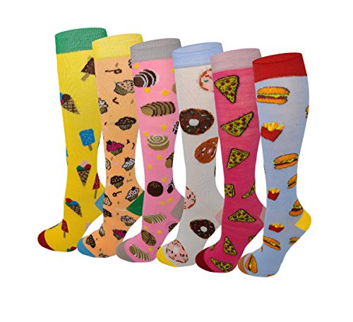 Kids Big Girls Youth Baby Children's Novelty Design Knee High Socks (L (FIt Kids Shoes 9 to Big Kids 4), 6 Pairs Yummy Foods)