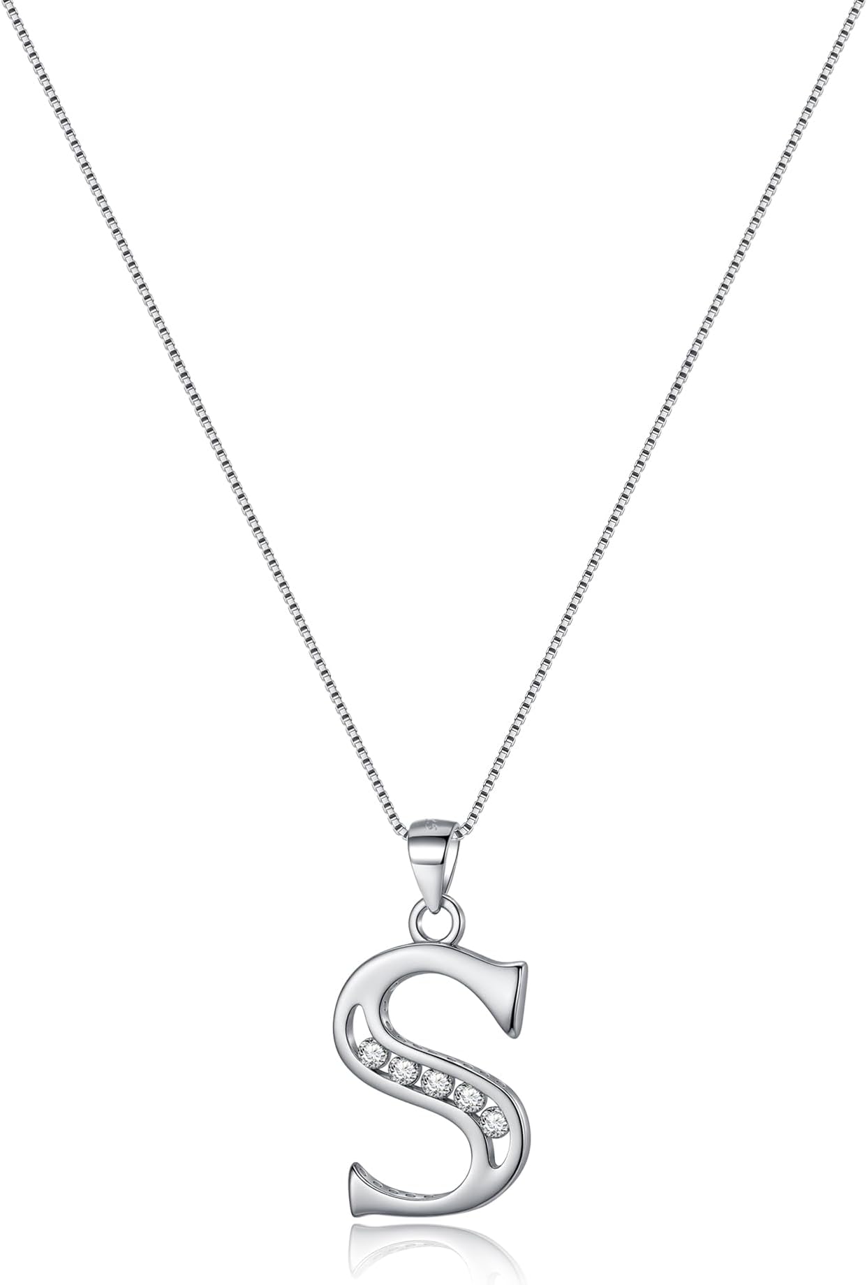 925 Sterling Silver Initial Necklace Cubic Zirconia 26 Letters Alphabet Pendant Jewellery Gifts for Women Mom Girlfriend Girls Teen Anniversary Birthday Mothers Day Christmas Valentines