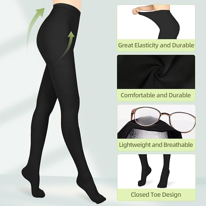Image of 15-20mmHg Compression Pantyhose Stockings for Women & Men, 2 Pairs | Medical Graduated Compression Leggings Tights, Support Hose for Varicose Veins, Edema, DVT, Lipedema, Swelling