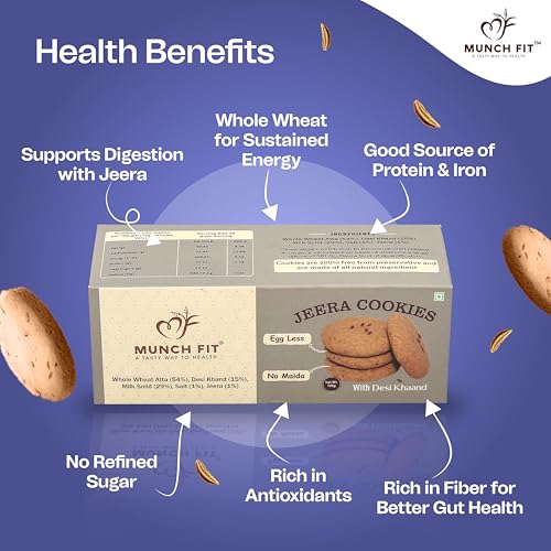 Image of Munch Fit Jeera Cookies - Healthy, Crunchy & Tasty 125gm Pack of 3 I No Maida, Eggless, No Refined Sugar Cookie I Protein & Fiber Packed Cookies