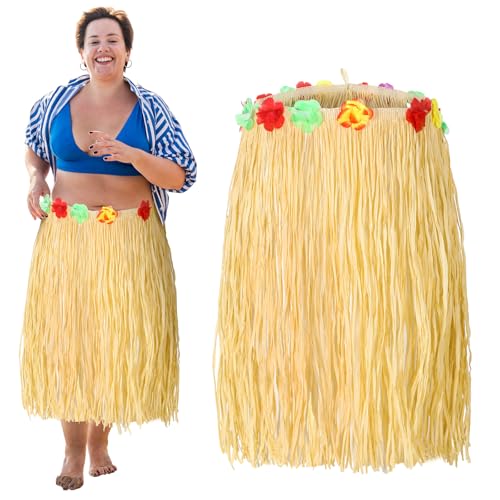 Jupe hula en raphia naturel avec fleurs de taille Mepase
