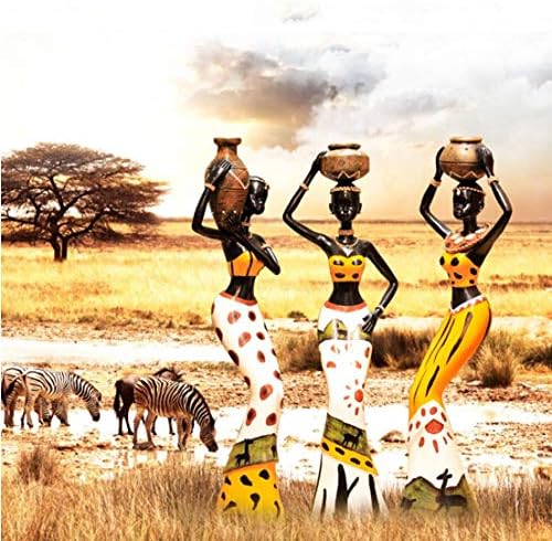 3Pcs/Set African Tribal Women Figurines African Woman Statues Sculptures Home Decoration Exotic Decor for Home, Yellow Suitable for Home Gardening