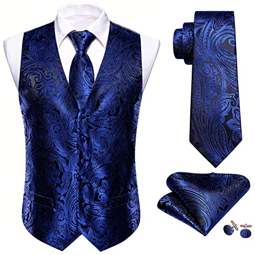 Image of Barry.Wang Formal Men Flower Vest Paisley Jacquard Silk Ties Suit Waistcoat Set Wedding 5PCS
