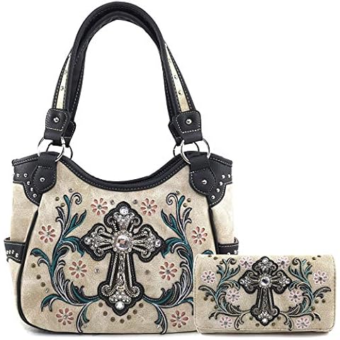 Zelris Western Cross Daisy Flower Women Conceal Carry Tote Handbag Purse Set (Ivory Beige) Cover