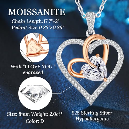 OOBEE Birthstone Necklaces for Women, 925 Sterling Silver Gemstone Fine Love Heart Moissanite Necklace, Ideal Birthday Anniversary Mothers Day Jewelry Gifts for Wife Mom Girlfriend Her4