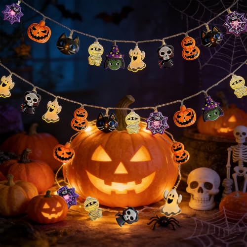Halloween String Lights, 10 FT 20 LED Fall Fairy Lights USB & Battery Optional Halloween Decor Autumn Light 8 Flashing Modes Cute Skull String Lights 2026 Indoor Outdoor Decor for Home Yard Patio
