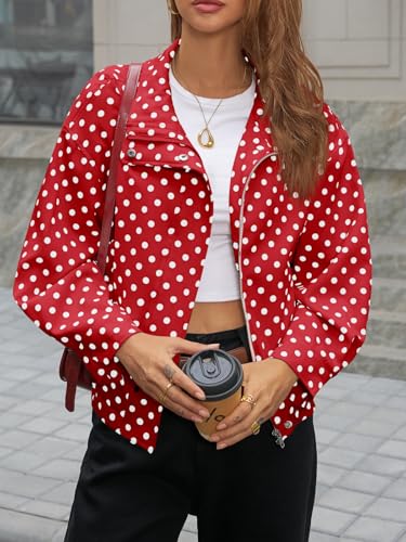 Image of Tankaneo Womens Polka Dot Zip Up Cropped Jackets