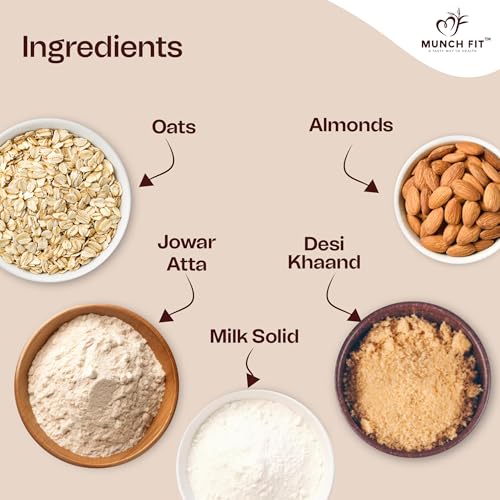 Image of Munch Fit Tasty Millet Egg Less Cookies 125gm Pack of 3, Made with Oats, Almonds, Jowar Atta & Desi Khand I No Maida Fresh Healthy Cookies I High In Fiber, Protein & Nutrition