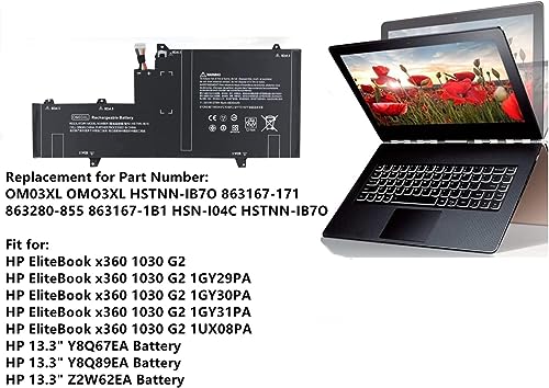 Image of Wefly OM03XL 863280-855 863167-171 Laptop Battery Compatible aFor H /P EliteBook x360 1030 G2 Series Notebook HSTNN-IB7O 863167-1B1 HSN-I04C OM03057XL Laptop Battery