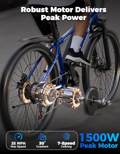 Image of Misodo Electric Bike for Adults, 1500W Peak Mountain Ebike with 25 MPH, 65 Miles Range, 7 Speeds, 48V 10Ah Removable Battery 26 inch Ebike for Commute
