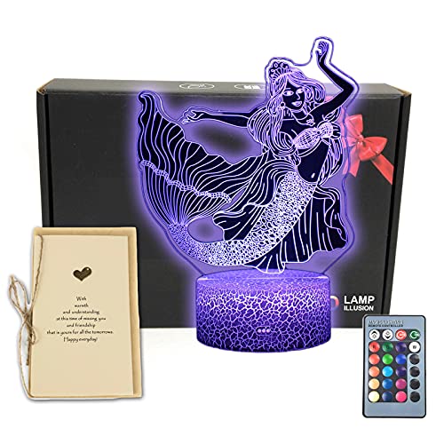 MARZIUS Sirena 3D Ilusión LED lámpara de mesa de noche con base iluminada, 16 colores...
