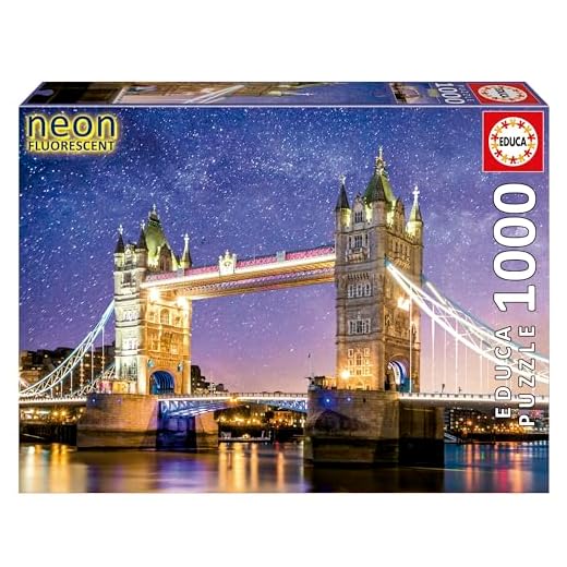 Educa - Tower Bridge, Londres ´Neon´ | Espectacular Puzzle de 1000 Piezas para Adultos Que Brilla en la Oscuridad. Incluye Cola Fix Puzzle. A Partir de 14 años (19930)