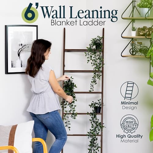 Image of Blanket Ladder for the Living Room and Bedroom, Quilt Rack, Rustic Hickory