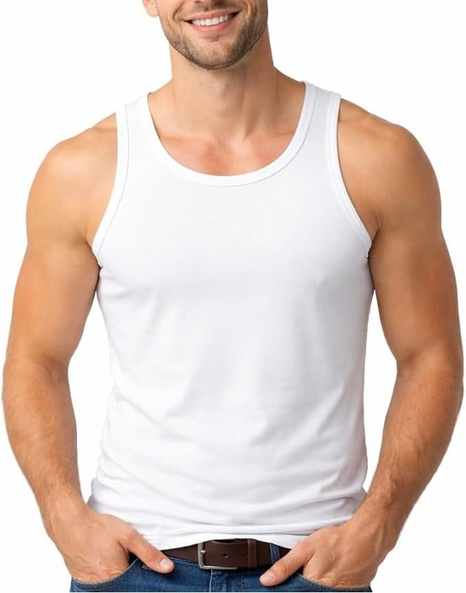 Men's Cotton Vests Tank Tops, Slim Fit Breathable Sleeveless Shirts, Summer Workout Training Athletic Wear, White/Black/Grey, Pack of 1