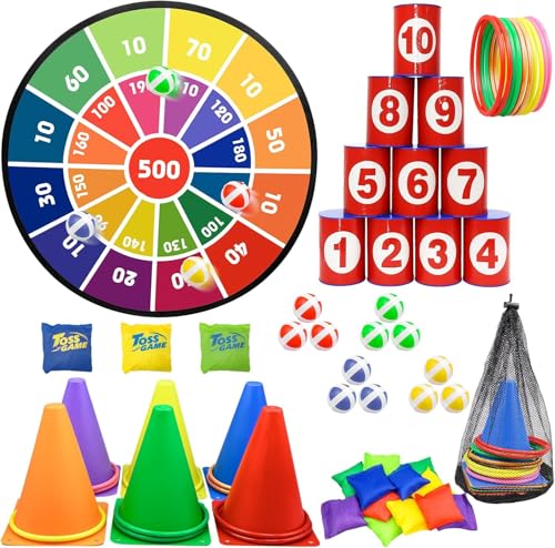 56 Stück Jahrmarkt Spiele Set Kinder Dartspiel Wurfspiel Kegelspiel Dosenspiel Geburtstagsspiele für Kinder Erwachsene drinnen draußen