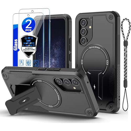 GuardCase for Samsung Galaxy A35 5G case[Compatible with MagSafe][with 2 * 9H Tempered Glass Screen Protector], Built in Invisible Stand, Not Fading，Shockproof Protective Phone Cover 6.6-inch(Black)