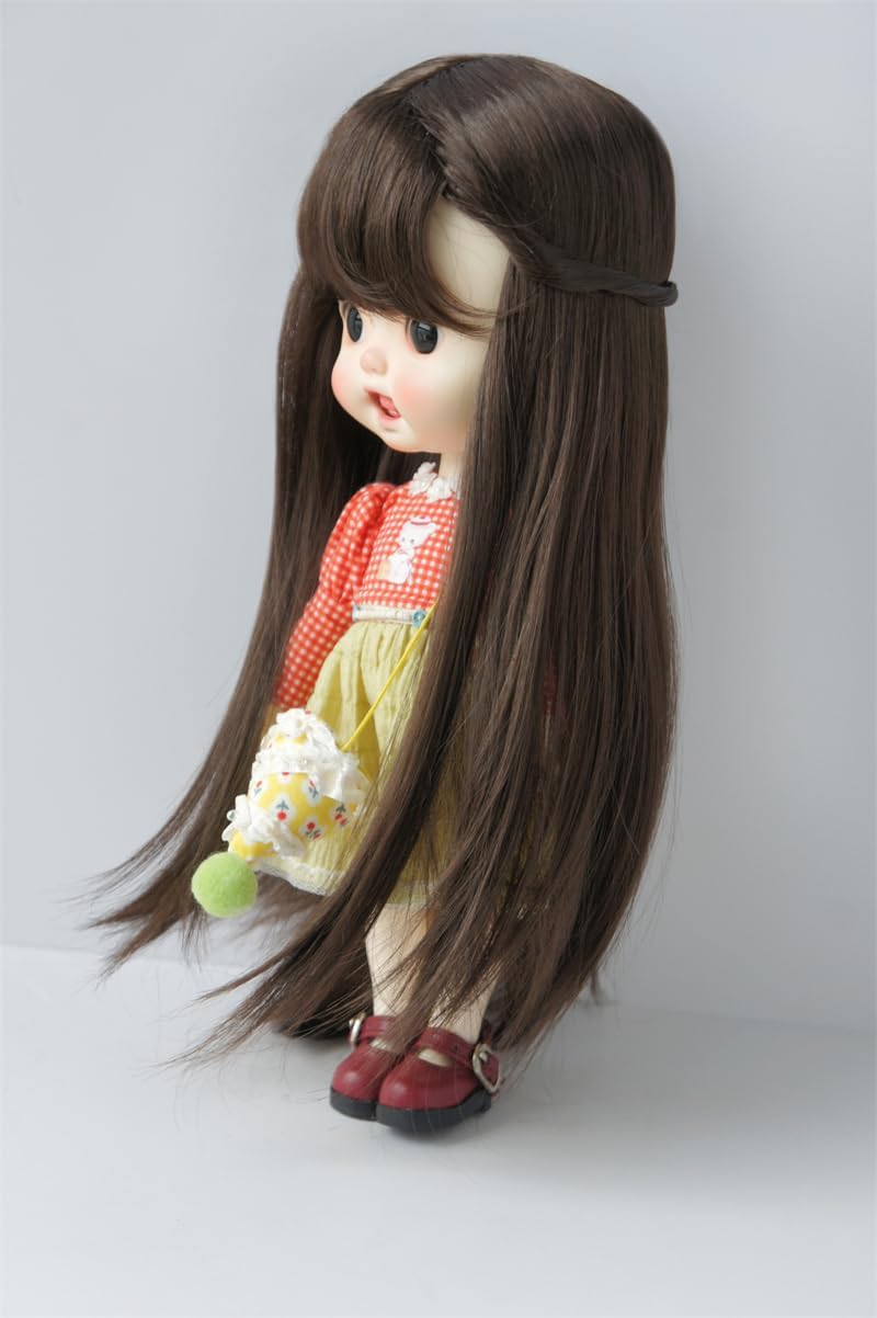 Only Wigs JD760 10-11inch Full Bangs Juliet Half Back Tied Pony Synthetic Mohair BJD Doll Wigs (Coffce Brown SM7)