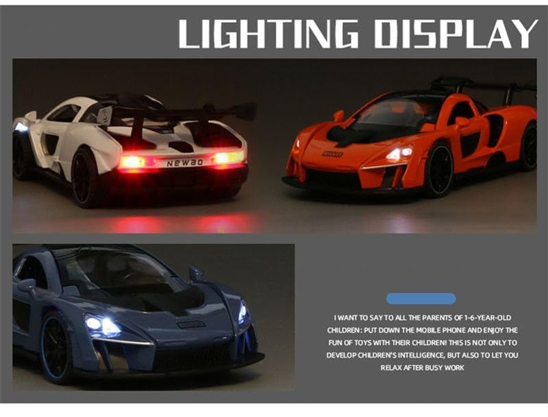 Image of 1:32 Maclaren Senna Sports Model Exclusive Alloy Diecast Pull Back Toy car with Openable Doors & Light Music Toys for Kids Boy Girl Gift (1:32 McLaren Senna -Random Color)